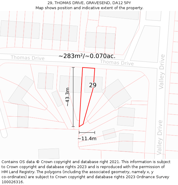 29, THOMAS DRIVE, GRAVESEND, DA12 5PY: Plot and title map