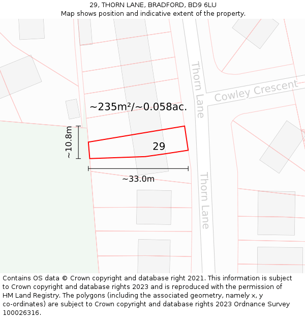 29, THORN LANE, BRADFORD, BD9 6LU: Plot and title map