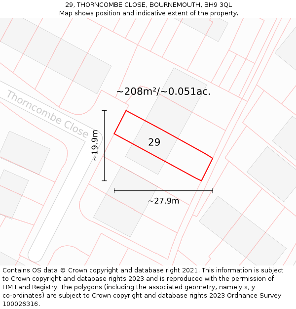 29, THORNCOMBE CLOSE, BOURNEMOUTH, BH9 3QL: Plot and title map