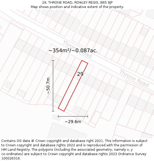 29, THRONE ROAD, ROWLEY REGIS, B65 9JP: Plot and title map