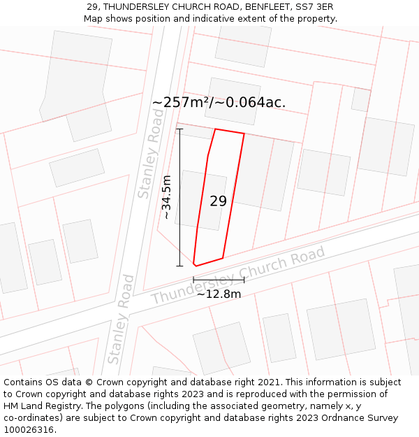 29, THUNDERSLEY CHURCH ROAD, BENFLEET, SS7 3ER: Plot and title map