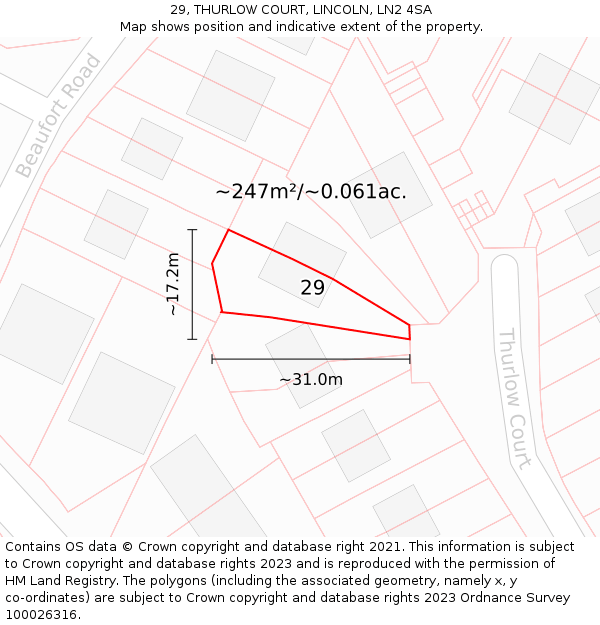 29, THURLOW COURT, LINCOLN, LN2 4SA: Plot and title map