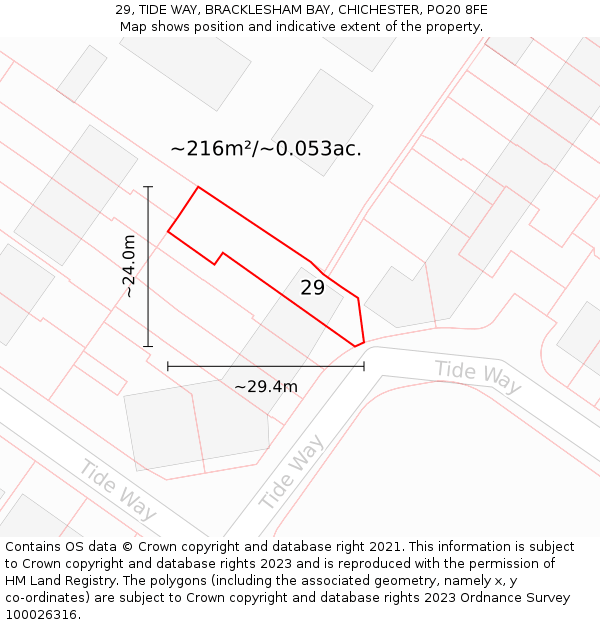 29, TIDE WAY, BRACKLESHAM BAY, CHICHESTER, PO20 8FE: Plot and title map