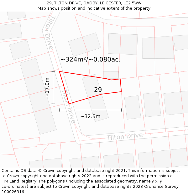 29, TILTON DRIVE, OADBY, LEICESTER, LE2 5WW: Plot and title map