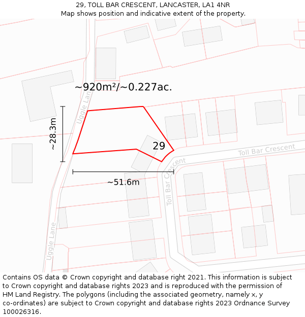 29, TOLL BAR CRESCENT, LANCASTER, LA1 4NR: Plot and title map