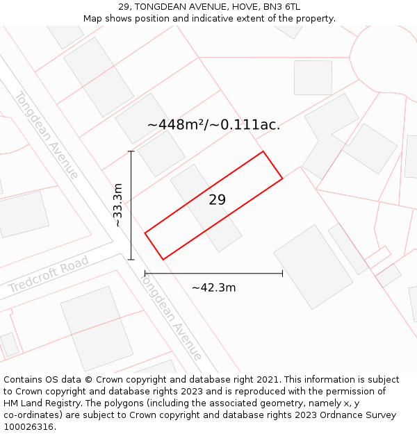 29, TONGDEAN AVENUE, HOVE, BN3 6TL: Plot and title map