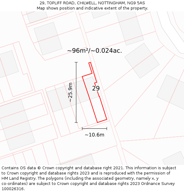 29, TOPLIFF ROAD, CHILWELL, NOTTINGHAM, NG9 5AS: Plot and title map
