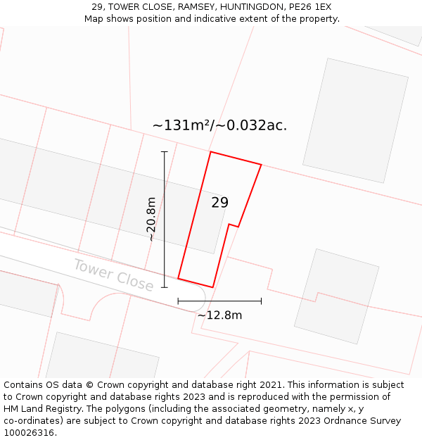 29, TOWER CLOSE, RAMSEY, HUNTINGDON, PE26 1EX: Plot and title map