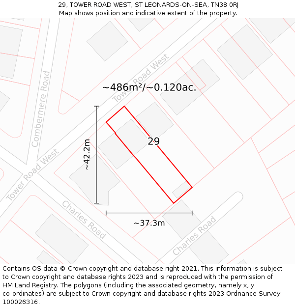29, TOWER ROAD WEST, ST LEONARDS-ON-SEA, TN38 0RJ: Plot and title map