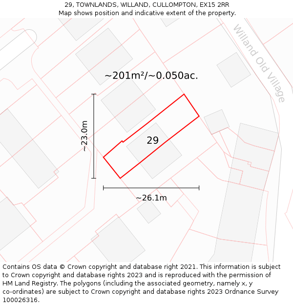 29, TOWNLANDS, WILLAND, CULLOMPTON, EX15 2RR: Plot and title map