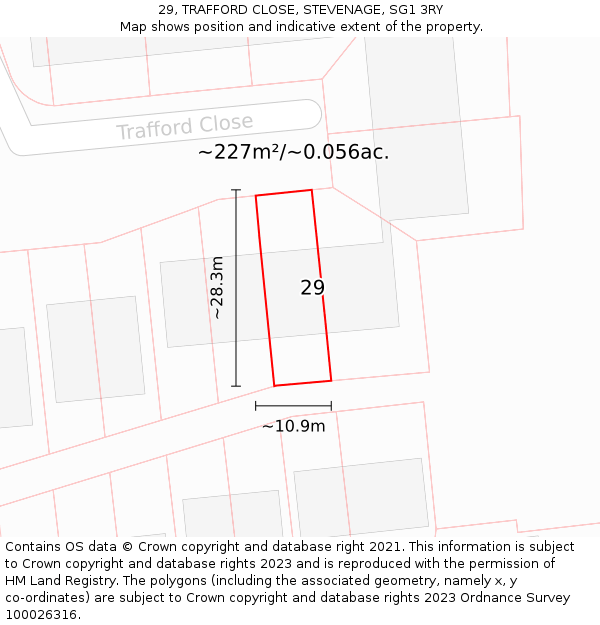 29, TRAFFORD CLOSE, STEVENAGE, SG1 3RY: Plot and title map