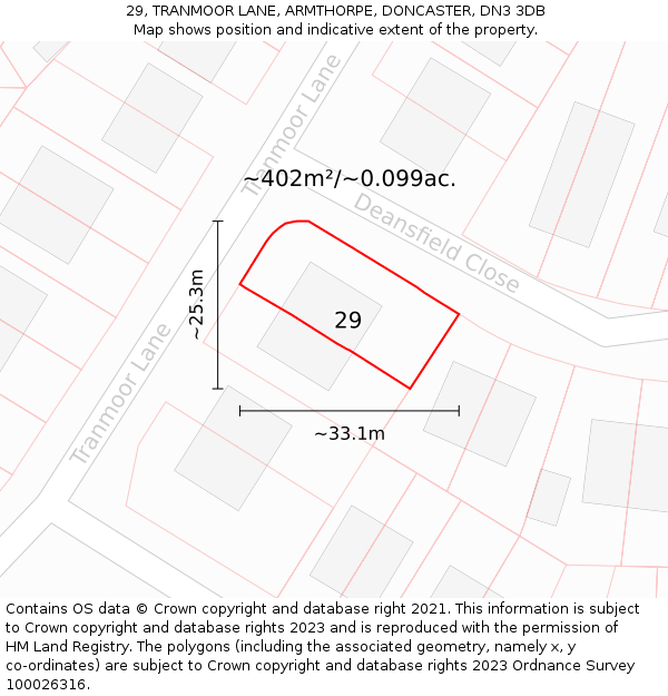 29, TRANMOOR LANE, ARMTHORPE, DONCASTER, DN3 3DB: Plot and title map