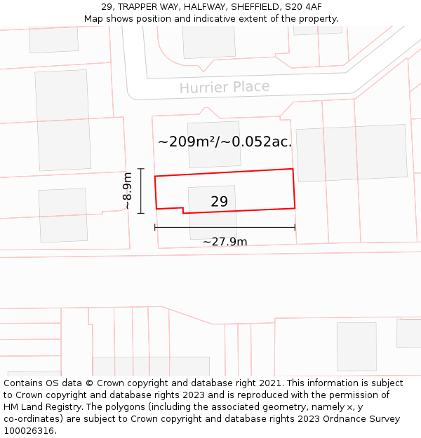 29, TRAPPER WAY, HALFWAY, SHEFFIELD, S20 4AF: Plot and title map