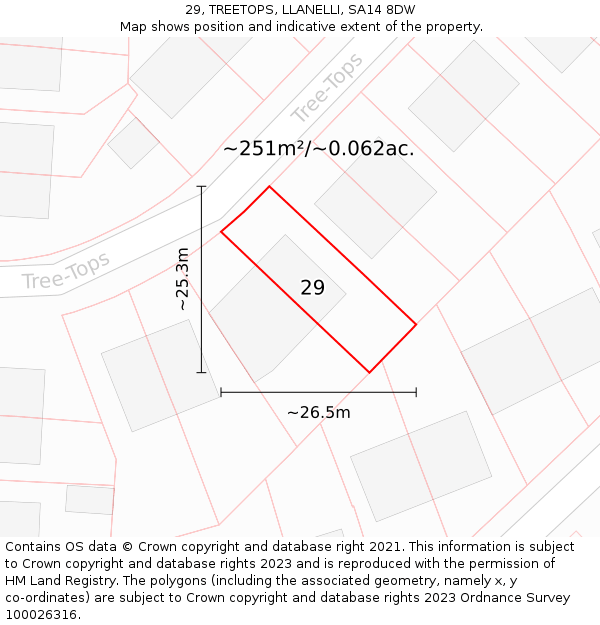 29, TREETOPS, LLANELLI, SA14 8DW: Plot and title map