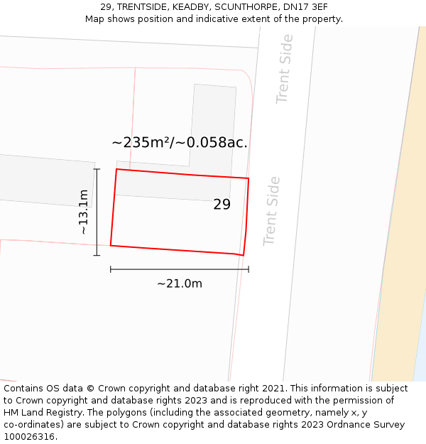 29, TRENTSIDE, KEADBY, SCUNTHORPE, DN17 3EF: Plot and title map