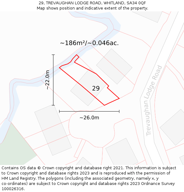29, TREVAUGHAN LODGE ROAD, WHITLAND, SA34 0QF: Plot and title map