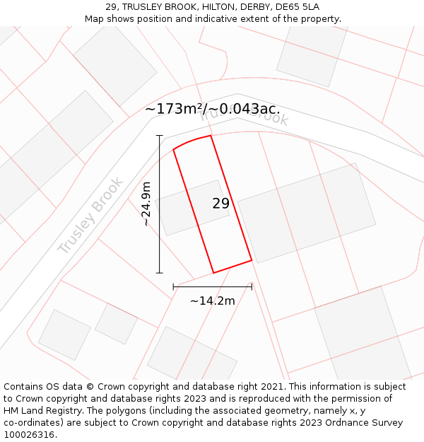 29, TRUSLEY BROOK, HILTON, DERBY, DE65 5LA: Plot and title map
