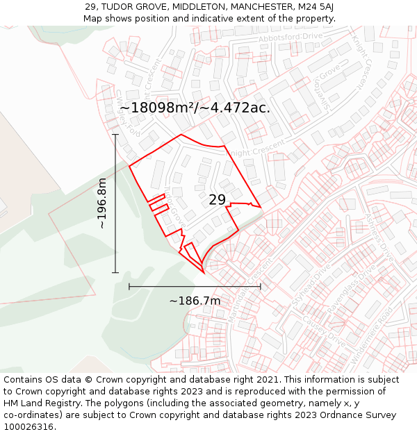 29, TUDOR GROVE, MIDDLETON, MANCHESTER, M24 5AJ: Plot and title map