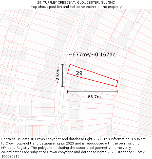 29, TUFFLEY CRESCENT, GLOUCESTER, GL1 5ND: Plot and title map