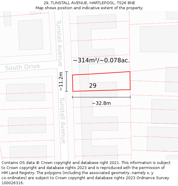 29, TUNSTALL AVENUE, HARTLEPOOL, TS26 8NE: Plot and title map