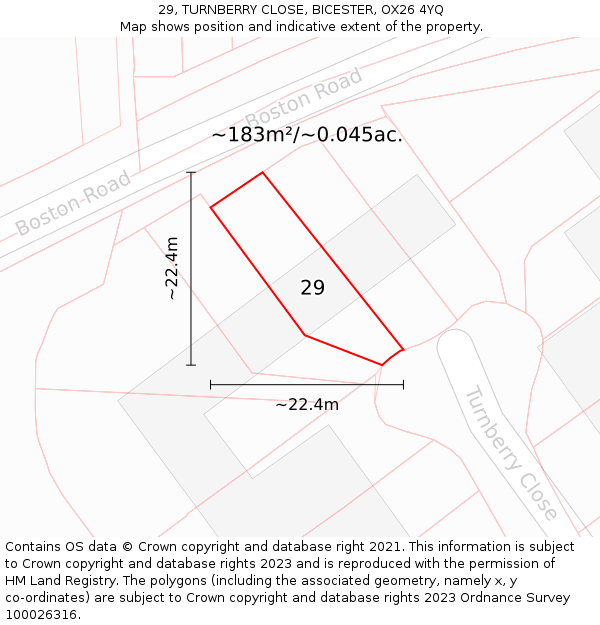 29, TURNBERRY CLOSE, BICESTER, OX26 4YQ: Plot and title map