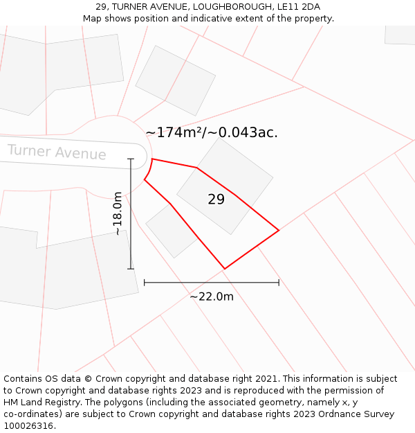 29, TURNER AVENUE, LOUGHBOROUGH, LE11 2DA: Plot and title map