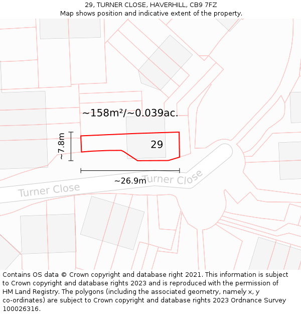 29, TURNER CLOSE, HAVERHILL, CB9 7FZ: Plot and title map