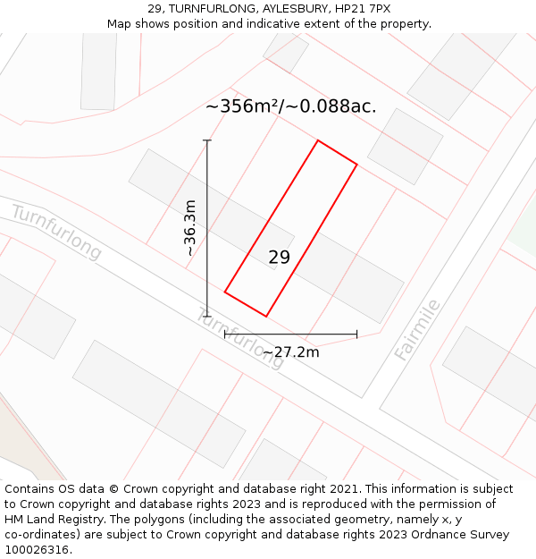 29, TURNFURLONG, AYLESBURY, HP21 7PX: Plot and title map