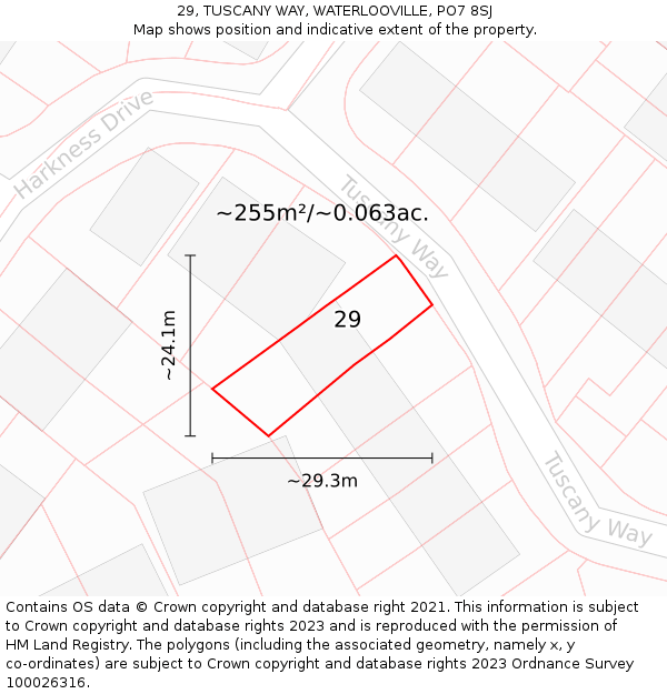 29, TUSCANY WAY, WATERLOOVILLE, PO7 8SJ: Plot and title map