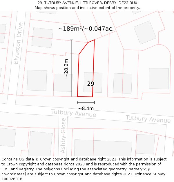 29, TUTBURY AVENUE, LITTLEOVER, DERBY, DE23 3UX: Plot and title map
