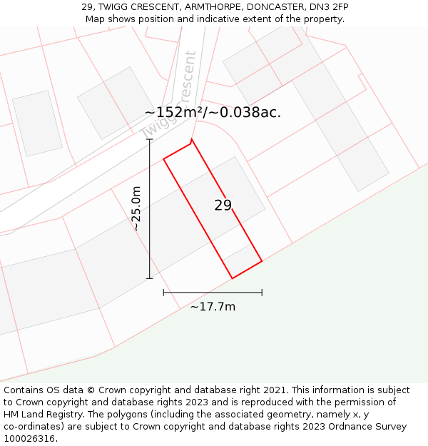 29, TWIGG CRESCENT, ARMTHORPE, DONCASTER, DN3 2FP: Plot and title map