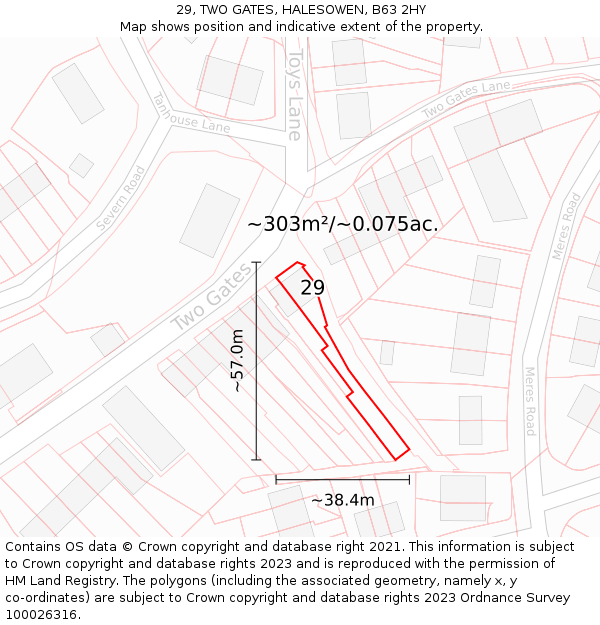 29, TWO GATES, HALESOWEN, B63 2HY: Plot and title map