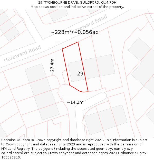 29, TYCHBOURNE DRIVE, GUILDFORD, GU4 7DH: Plot and title map