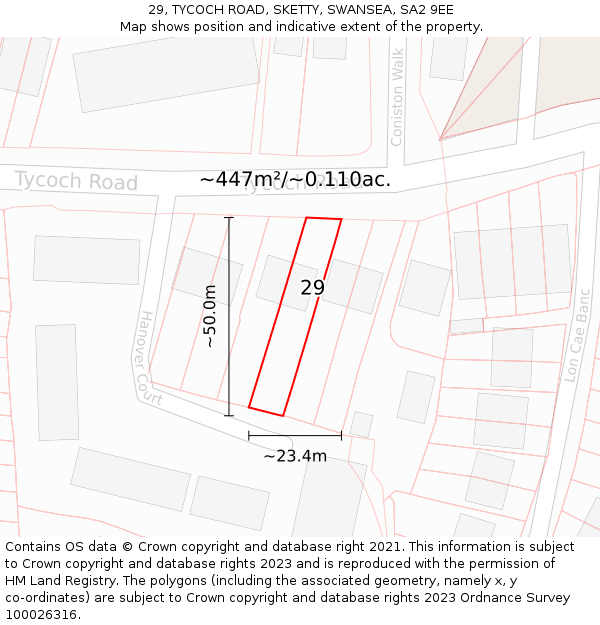 29, TYCOCH ROAD, SKETTY, SWANSEA, SA2 9EE: Plot and title map