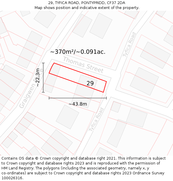 29, TYFICA ROAD, PONTYPRIDD, CF37 2DA: Plot and title map