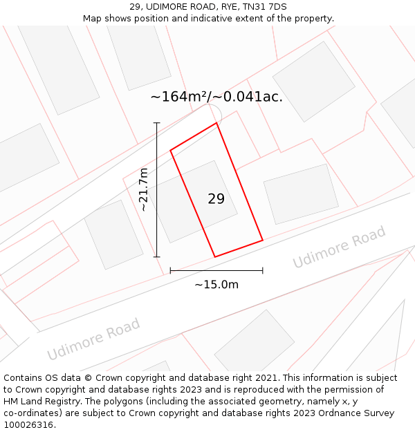 29, UDIMORE ROAD, RYE, TN31 7DS: Plot and title map