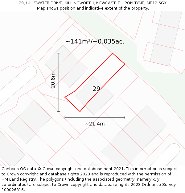 29, ULLSWATER DRIVE, KILLINGWORTH, NEWCASTLE UPON TYNE, NE12 6GX: Plot and title map