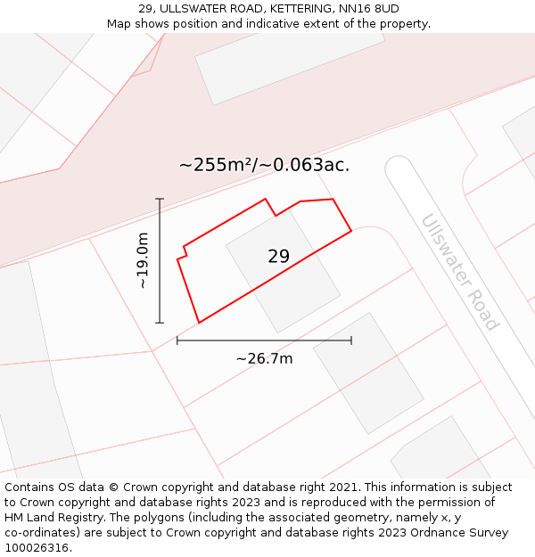 29, ULLSWATER ROAD, KETTERING, NN16 8UD: Plot and title map