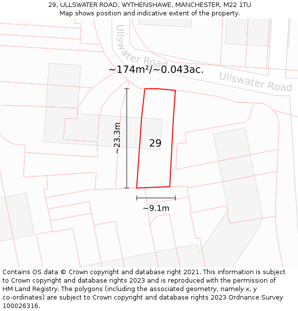 29, ULLSWATER ROAD, WYTHENSHAWE, MANCHESTER, M22 1TU: Plot and title map