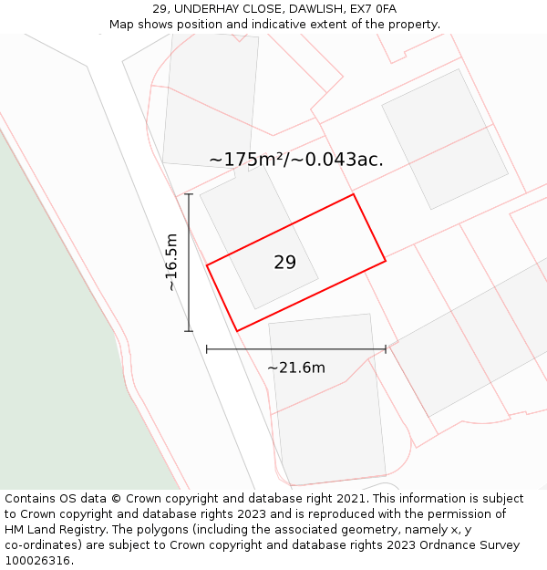 29, UNDERHAY CLOSE, DAWLISH, EX7 0FA: Plot and title map