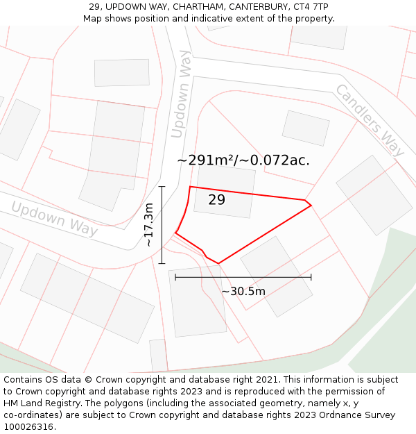 29, UPDOWN WAY, CHARTHAM, CANTERBURY, CT4 7TP: Plot and title map
