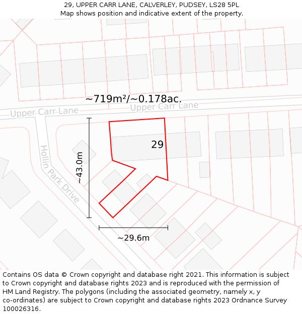 29, UPPER CARR LANE, CALVERLEY, PUDSEY, LS28 5PL: Plot and title map