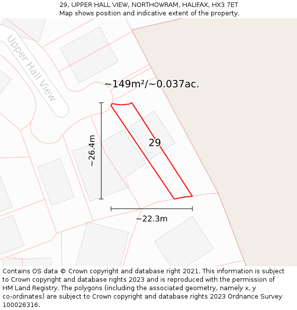 29, UPPER HALL VIEW, NORTHOWRAM, HALIFAX, HX3 7ET: Plot and title map
