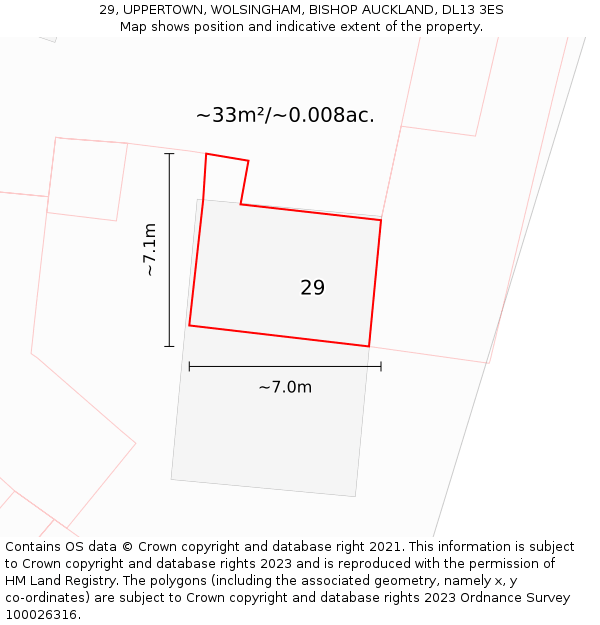 29, UPPERTOWN, WOLSINGHAM, BISHOP AUCKLAND, DL13 3ES: Plot and title map