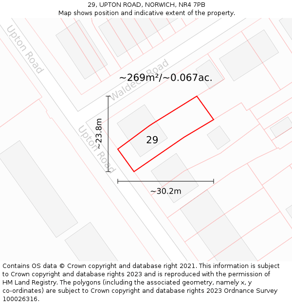 29, UPTON ROAD, NORWICH, NR4 7PB: Plot and title map