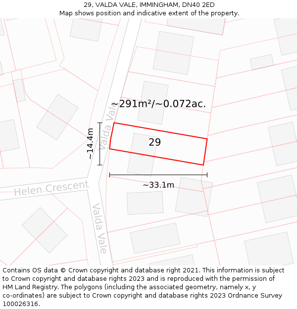 29, VALDA VALE, IMMINGHAM, DN40 2ED: Plot and title map