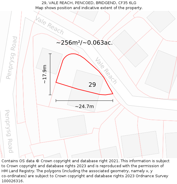 29, VALE REACH, PENCOED, BRIDGEND, CF35 6LG: Plot and title map