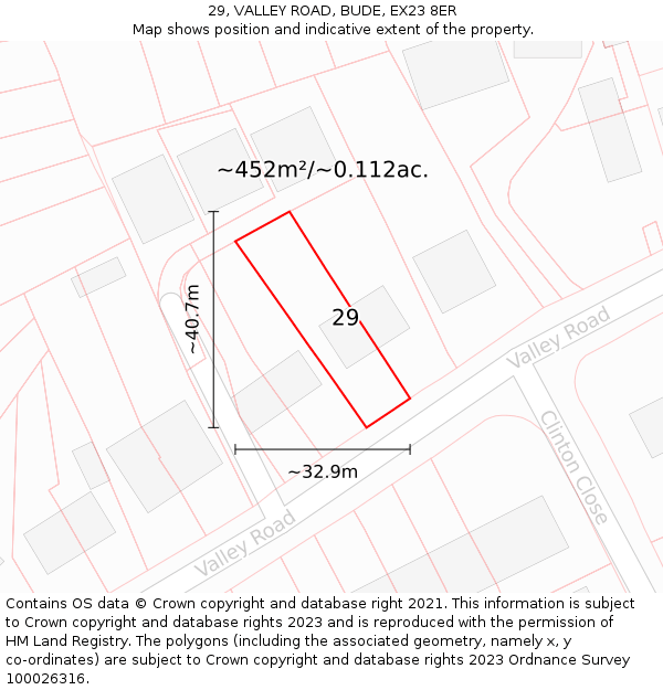 29, VALLEY ROAD, BUDE, EX23 8ER: Plot and title map