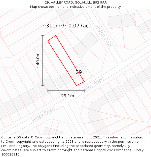 29, VALLEY ROAD, SOLIHULL, B92 9AA: Plot and title map