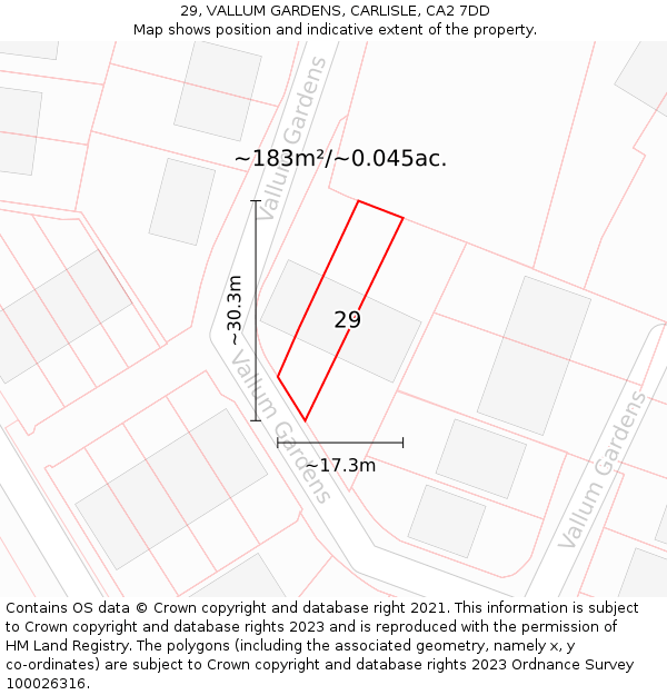29, VALLUM GARDENS, CARLISLE, CA2 7DD: Plot and title map